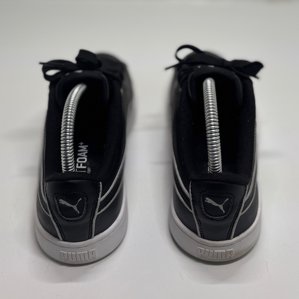 Puma Black Leather Sneakers Women’s 7.5 Classic Low Top White Sole Casual Shoes - Picture 7 of 13